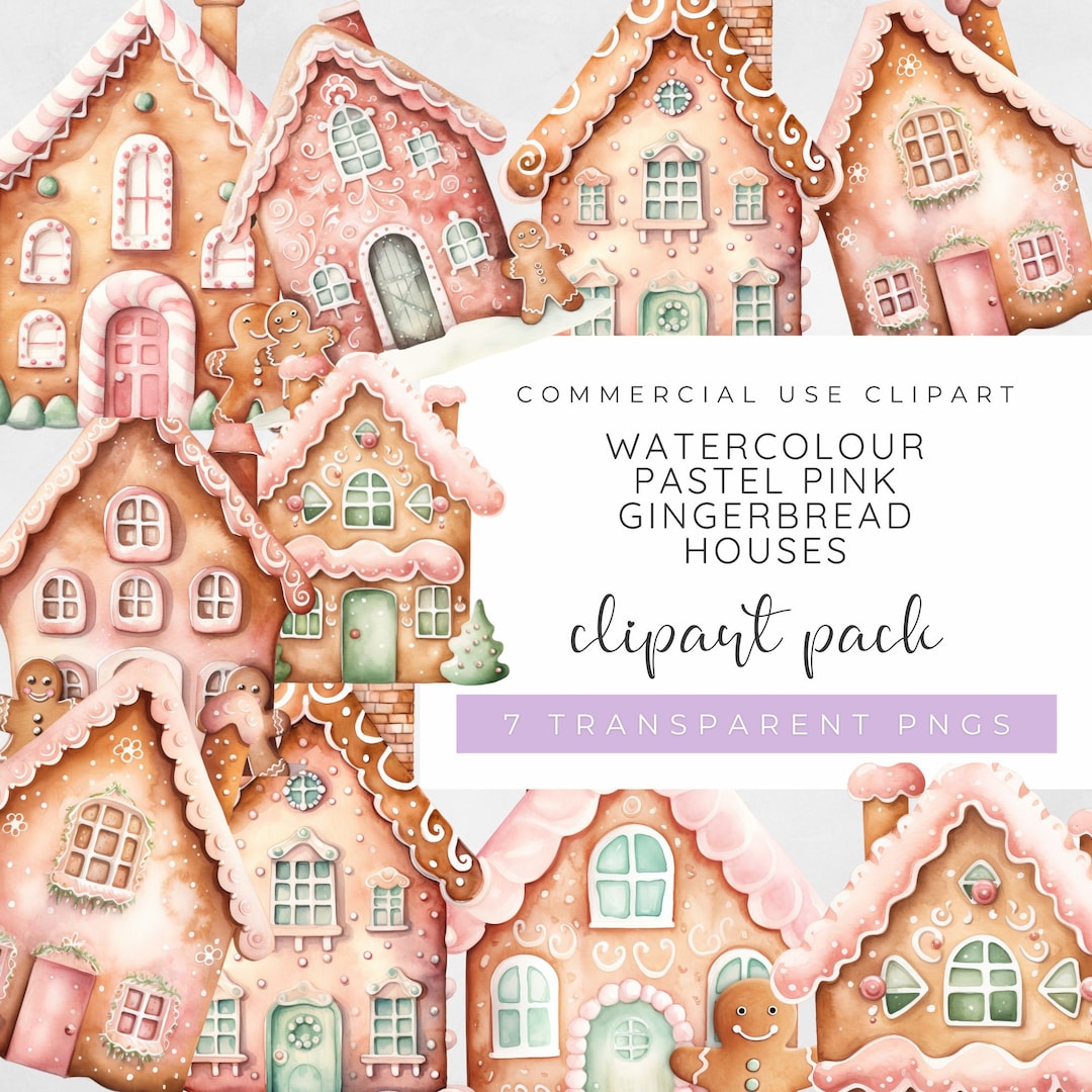 Pastel Gingerbread House, Pastel Gingerbread Clipart, Pastel Pink