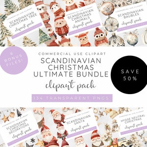 Scandinavian Santa, Woodland Animal Clipart, Christmas Tree Clipart, Scandinavian Christmas Decorations, Folk, Watercolour Christmas PNG