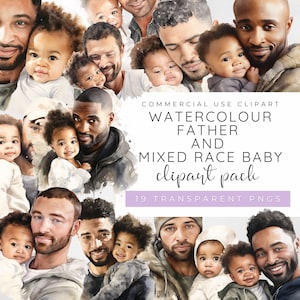 K&ouml;nnte beinhalten: Wasserfarben-Clipart-Paket mit 19 V&auml;tern und Babys. Die V&auml;ter sind verschiedener Rassen und die Babys sind Mischlinge. Das Clipart ist im Aquarellstil gehalten und perfekt f&uuml;r die Erstellung von Karten, Einladungen und anderen Projekten.