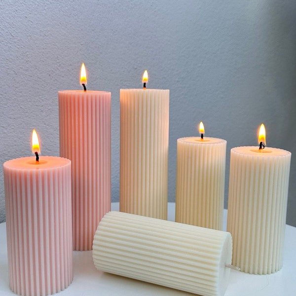 Ribbed soy scented candle | Gift | Pillar candle | Column ribbed candle | Wedding decor