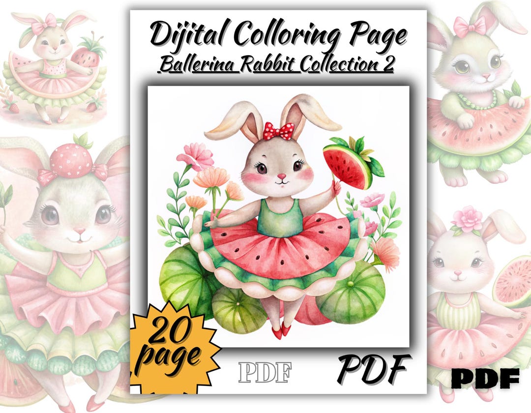 20 Rabbit Ballerina Animals Coloring Pages for Adults Teens & Kids 20 ...