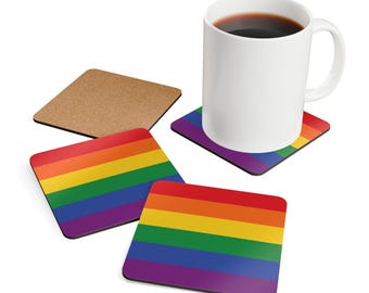 Rainbow Pride Flag Coaster Set: Glossy LGBTQ+ Home Decor