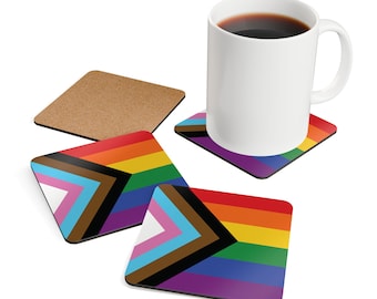 Progress Pride Flag Coaster Set: Glossy Home Bar Decor