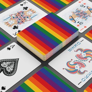 Cartas de póquer, diseño de bandera arcoíris LGBT, naipes del orgullo LGBTQ+, baraja de póquer, regalo del orgullo gay, noche de juegos de casino