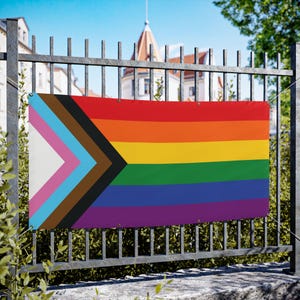 Progress Pride Flag Vinyl Banner: LGBTQ+ Outdoor Decor