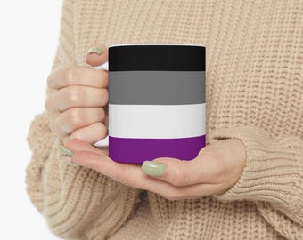 Asexual Pride Flag Ceramic Mug | Glossy White, Vibrant Stripes