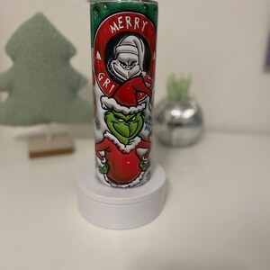 Christmas Grinch 20oz tumbler with lid, stainless steel straw, rubber bottom and holiday straw charm