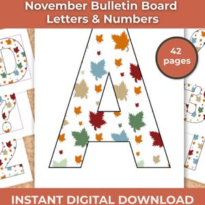 Fall Bulletin Board Letters Printable A-Z, November Classroom Alphabet. Thanksgiving Door & Wall Decor, Autumn Teacher Cutouts, pdf download