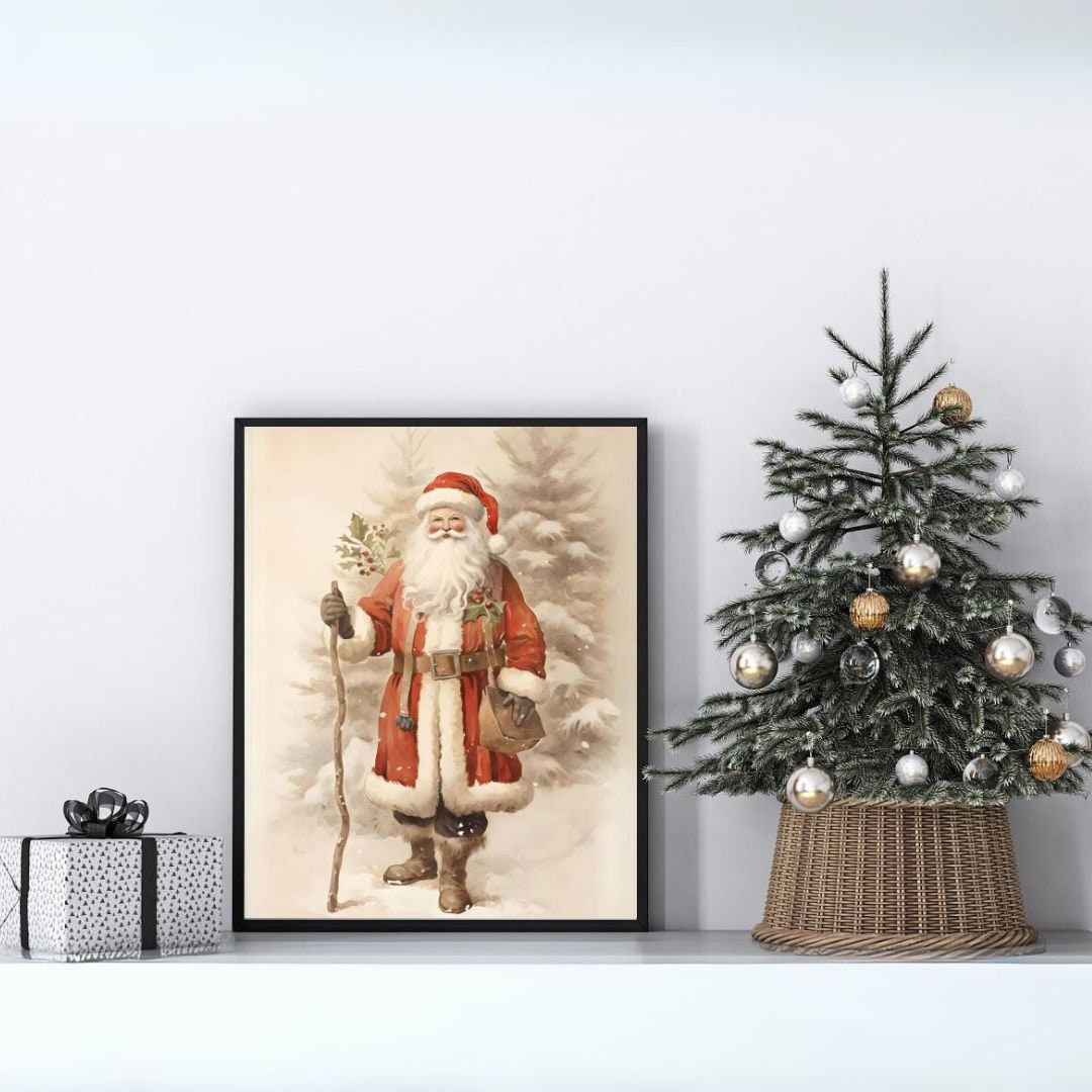 PRINTABLE Vintage Santa Christmas Wall Art, Santa Claus Portrait