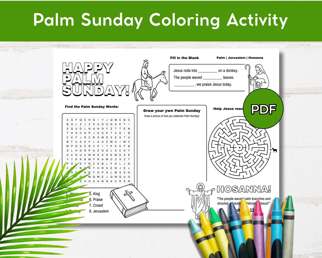 Palm Sunday Coloring Activity Placemat Printable, Holy Week Bible ...