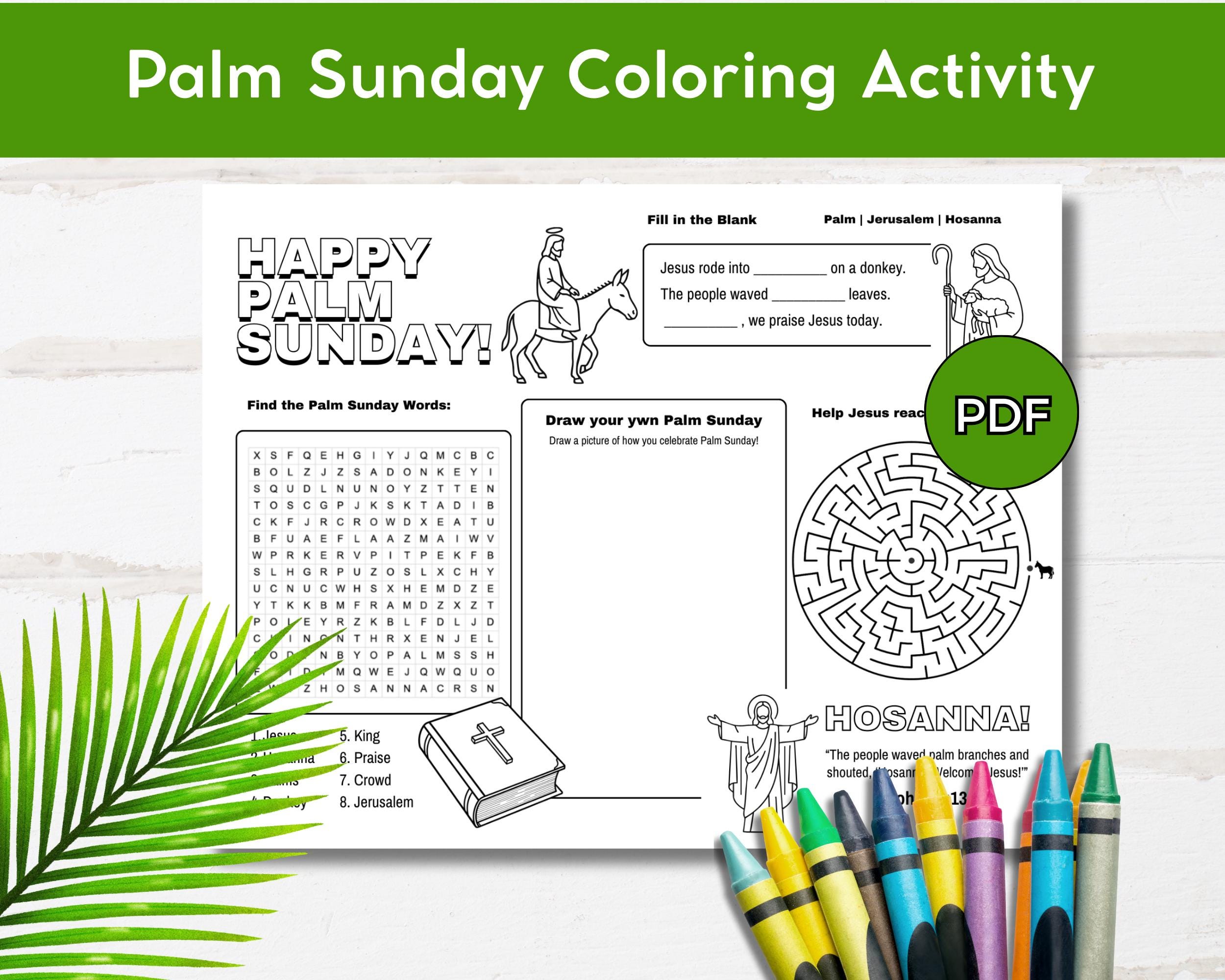 Palm Sunday Coloring Activity Placemat Printable, Holy Week Bible ...