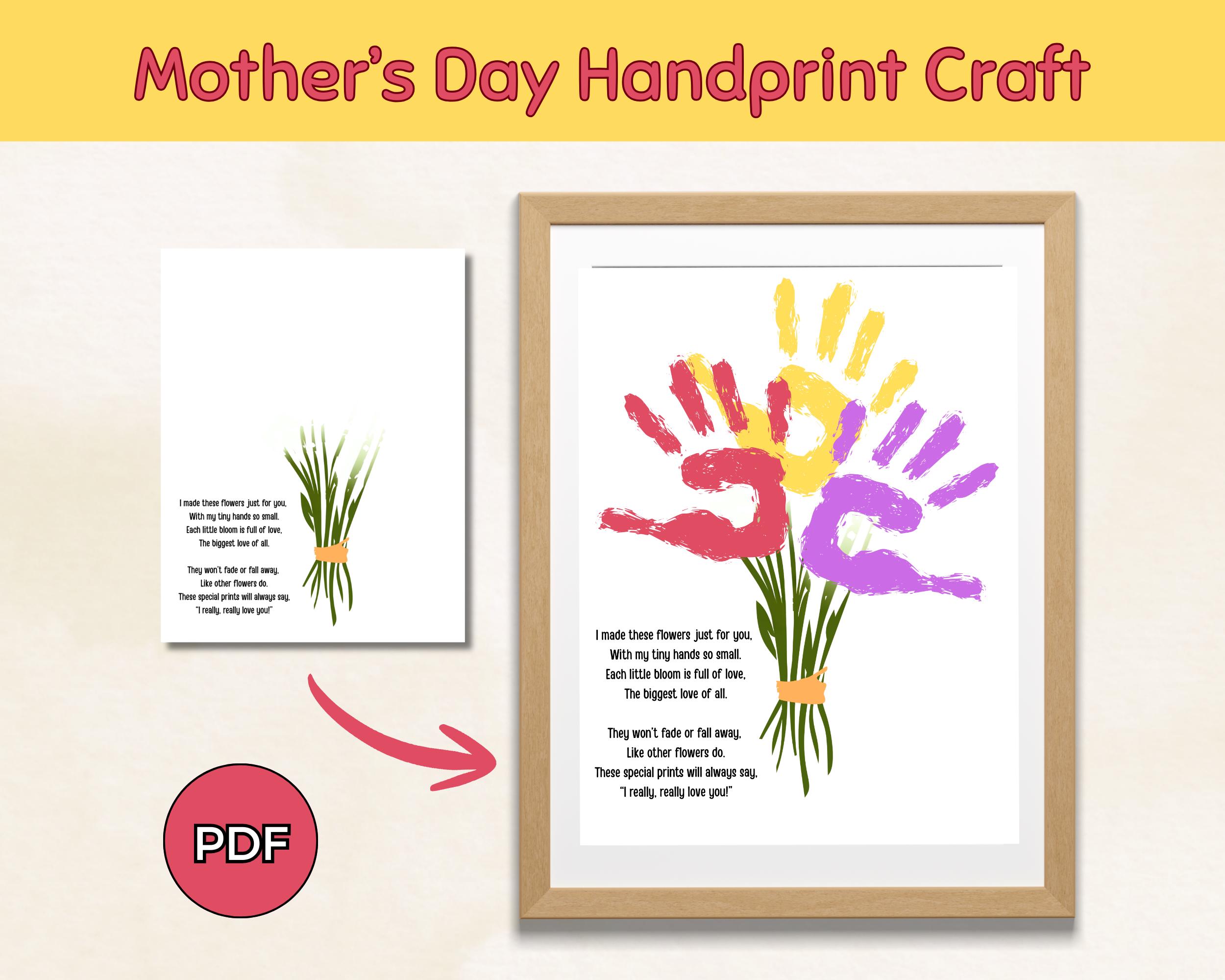 Mothers Day Handprint Craft Printable, Flower Bouquet Kids Activity ...