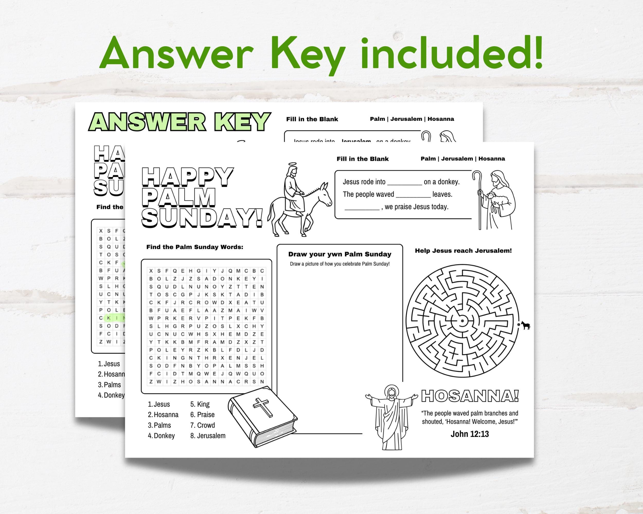 Palm Sunday Coloring Activity Placemat Printable, Holy Week Bible ...