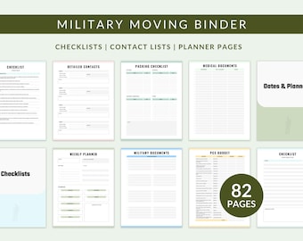 Carpeta PCS imprimible, carpeta de mudanza militar en PDF, planificador PCS de 82 páginas y listas de verificación para familias militares, descarga instantánea
