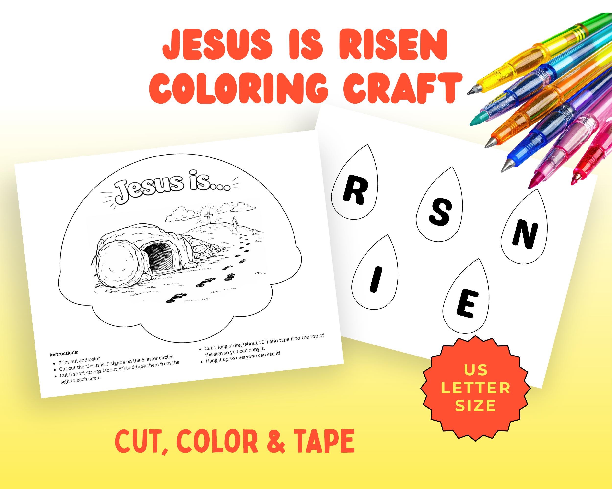 He is Risen Coloring Craft, Printable Easter Bible Activity, Sunday ...