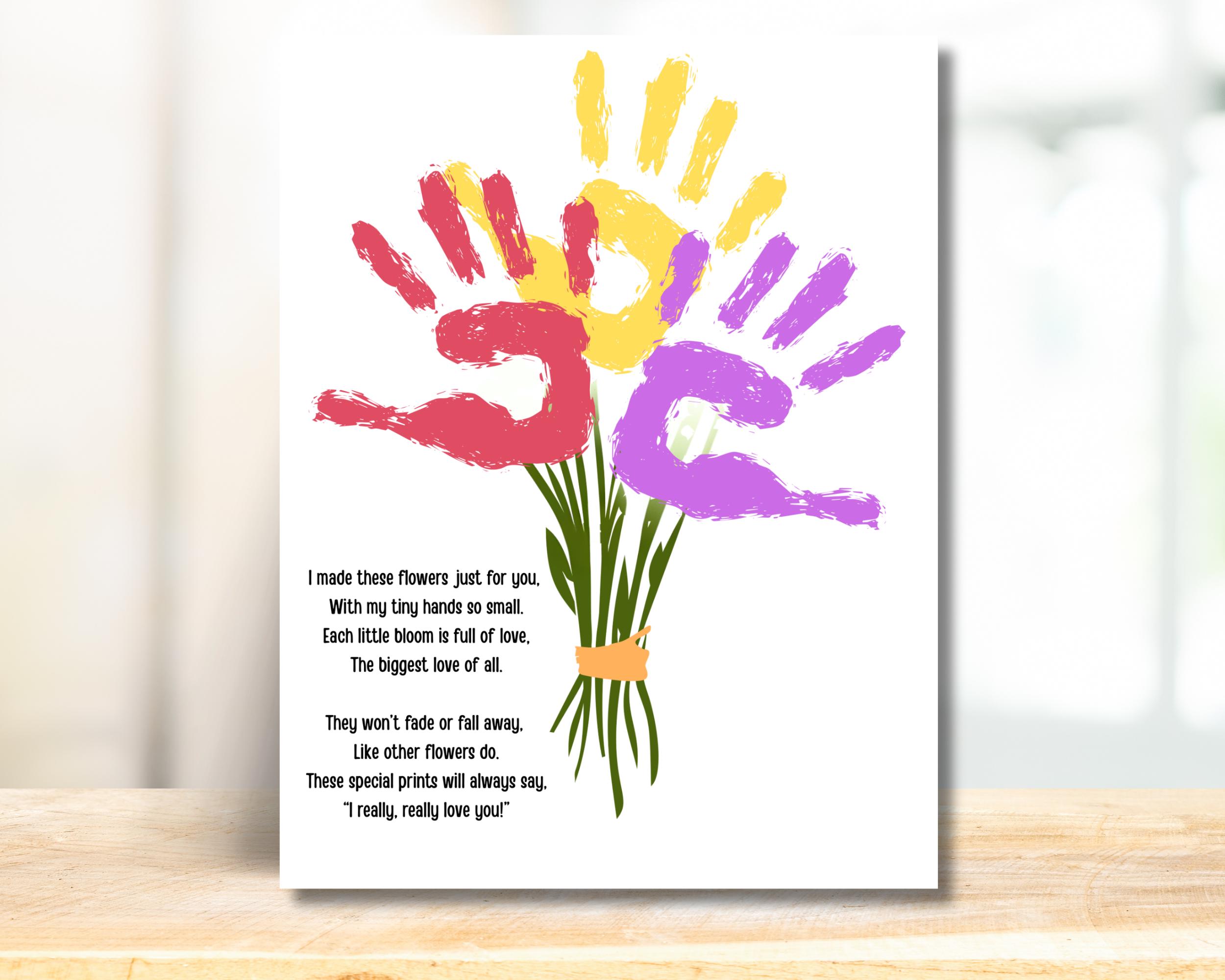 Mothers Day Handprint Craft Printable, Flower Bouquet Kids Activity ...