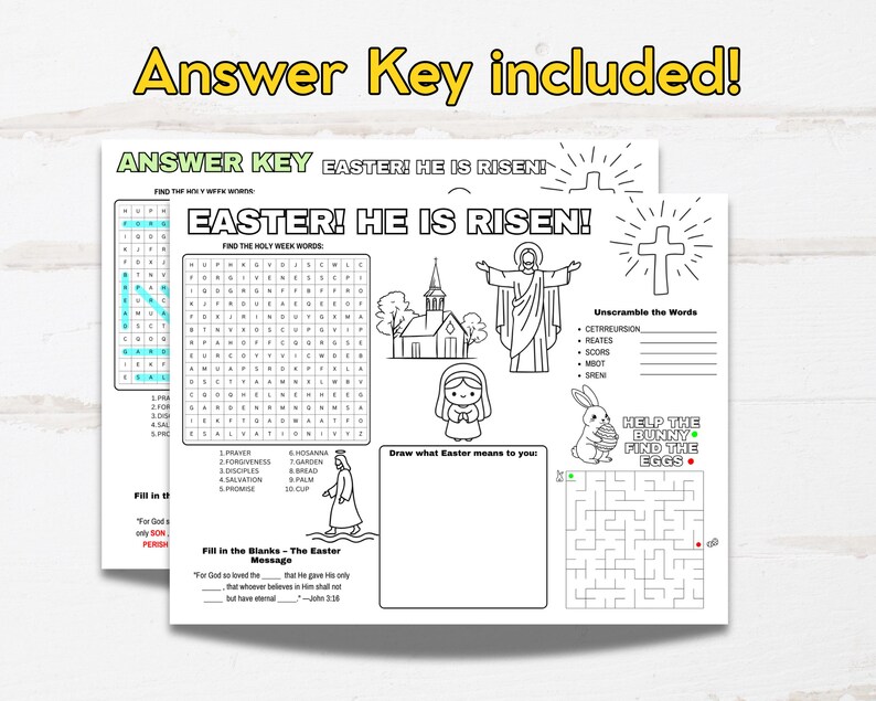 Easter Activity Placemat Kids Printable, Christian Holy Week Bible ...