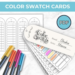 Printable Color Swatch card template, Blank color chart for Adult Coloring with Paint, markers, pens, Digital Download PDF