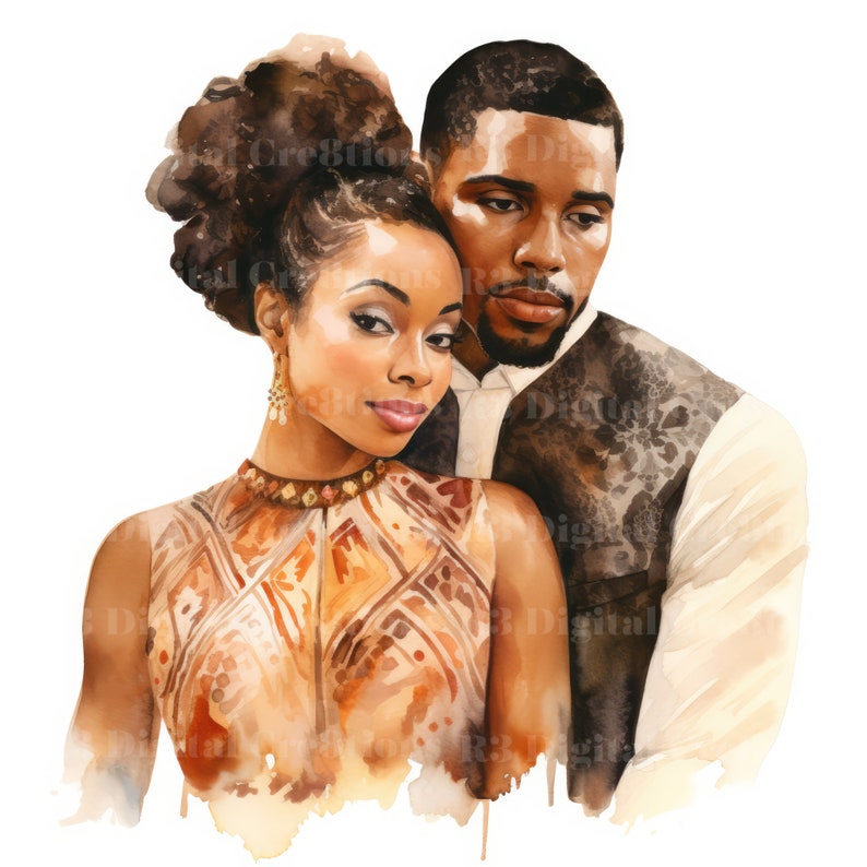 Black Love Couples Art romantic Valentines Watercolor Clipart Bundle 6