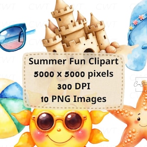 Summer Fun Clipart Bundle, 10 PNG Images, Beach Ball, 5000x5000 px, 300 DPI, Transparent Backgrounds, Summer Clip Art, Beach Party