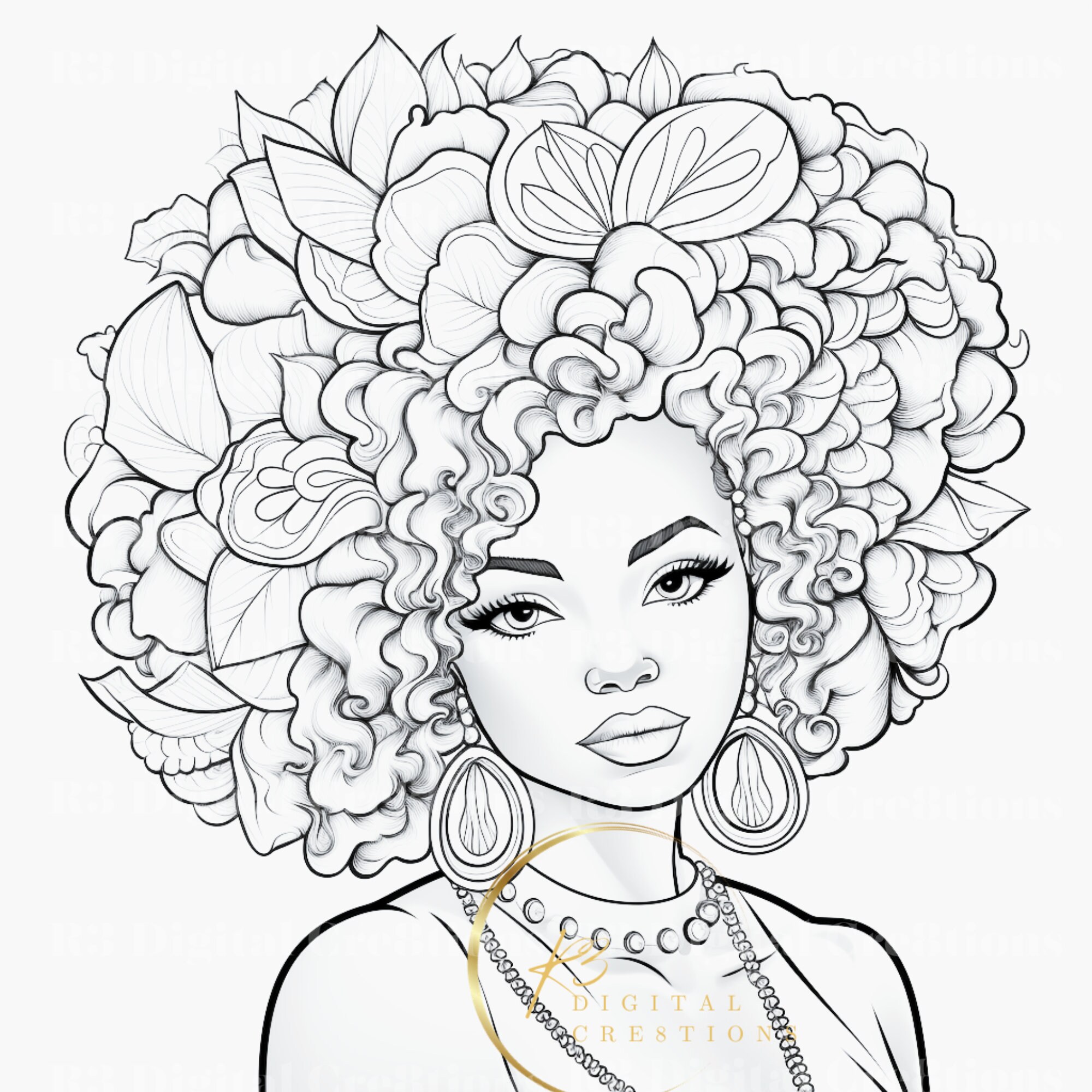 African American Woman AI Art Coloring Page - Etsy