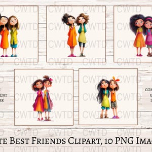 Best Friends Clipart Bundle, Cute Girls Images, BFF Sublimation Art, Digital Download, Friendship Graphics, Cartoon Girls, Planner Stickers