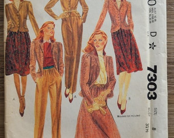 1980 McCall’s Pattern 7303 Misses’ and Junior Petite Jacket, Skirt and Pants, Size 8