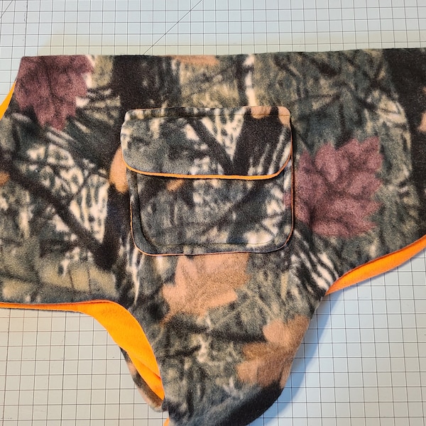 Fleece Dog Sweater - Dog Jacket - Camo and Orange - Medium