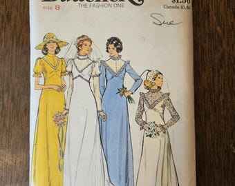 Butterick-patroon uit 1977, 4622, bruids- en bruidsmeisjesjurken voor juffrouw, maat 8