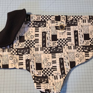 Fleece and Cotton Dog Sweater - Dog Jacket - Musical Print - Medium- Black