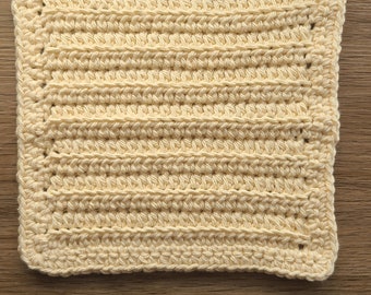 Lavette au crochet en coton crème - Débarbouillette - Point échelle