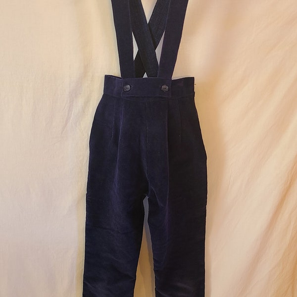 Vintage/1950s Style High-Waisted Corduroy Trousers with Suspenders - Size XXS-XS