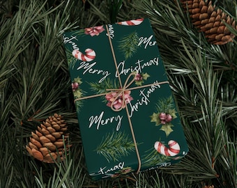 Papel de regalo navideño verde, rollo rústico para envolver regalos, decoración festiva, diseño navideño, papel de regalo de temporada, paquete navideño