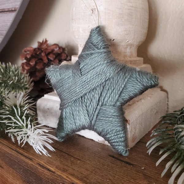 Rustic Yarn Stars, Christmas Ornament, Christmas Star Ornament, Hand Made Christmas Ornament