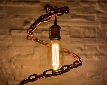 Industrial lamp handmade - chain lamp with bulb. Office, living room, bedroom. Industrial style lighting, home decor