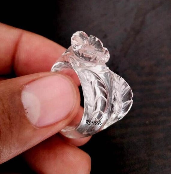 Bague en cristal transparent pierre précieuse sculptée à la main