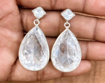 Orecchino in argento sterling 925 con quarzo mozonite, stile boho hippie