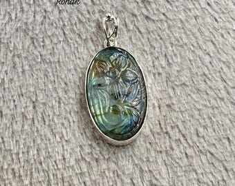 Labradorite Pendant: Oval Blue Gemstone, Sterling Silver Handmade Jewelry
