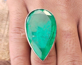 Handmade Silver Emerald Ring, Unique Gemstone Jewelry