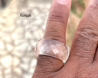 Natural Clear Crystal Ring,Faceted Jewelry,Handmade Jewelry,Genuine Jewelry,Round Shape Stone,Birthday Gift,Beautiful Christmas Gift.