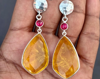 Sterling Silver Gemstone Earrings, Sapphire, ruby Earring.