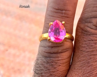 Sapphire Ring,Pink Gemstone,Handmade Jewelry,Leaf Shape Stone,Faceted Stone,Gold Plating Ring,Beautiful Christmas Gift,Birthstone Jewelry.