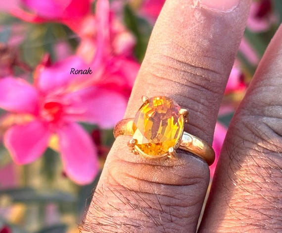 Bague saphir jaune pierre précieuse ovale à facettes, plaqué or
