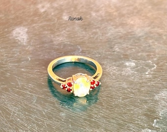 Mondstein & Rubin Ring: Handgemachter 925 Sterling Silber Edelstein