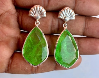 Peridot Earrings: 925 Sterling Silver, Handmade Green Stone Jewelry