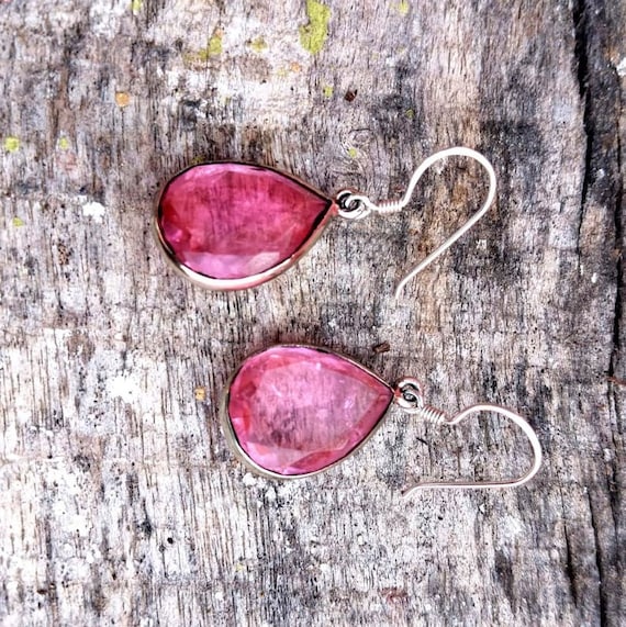 Orecchini a goccia con zaffiro rosa: gioielli in argento sterling con pietre preziose - Italia