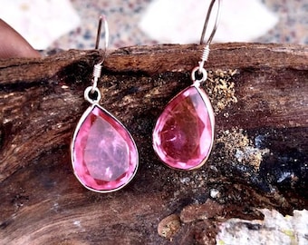Rosa Saphir Teardrop Ohrringe: Sterling Silber Edelstein Schmuck