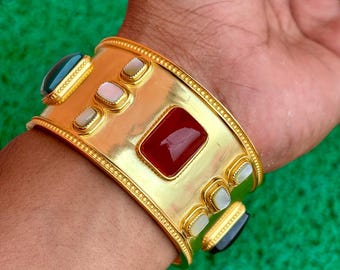 Onyx & Moonstone Bangle: Handmade Brass Jewelry