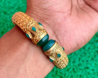 Green Onyx Bangle: Gold Plated , Handmade Jewelry