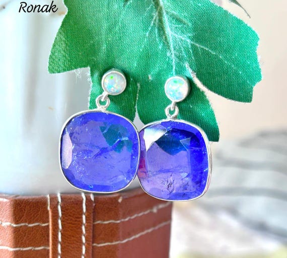 Boucles D'Oreilles En Argent Sterling Avec Pierre De Lune, Tanzanite Et Apatite - Rose-Mimosa